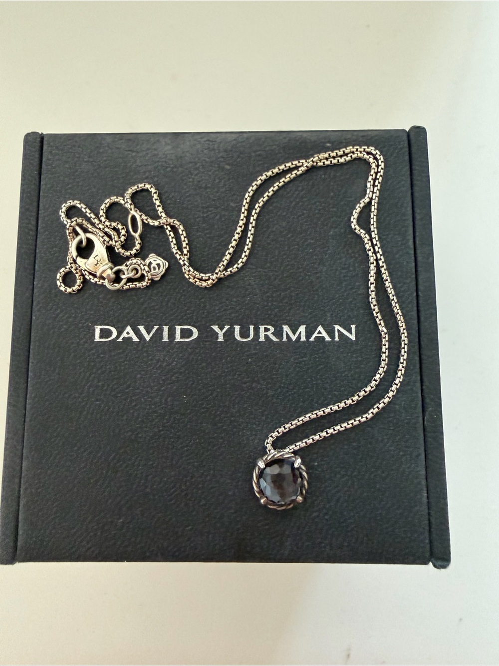 David Yurman Silver Necklace with Smoky Brown Gemstone Pendant - Picture 2 of 5